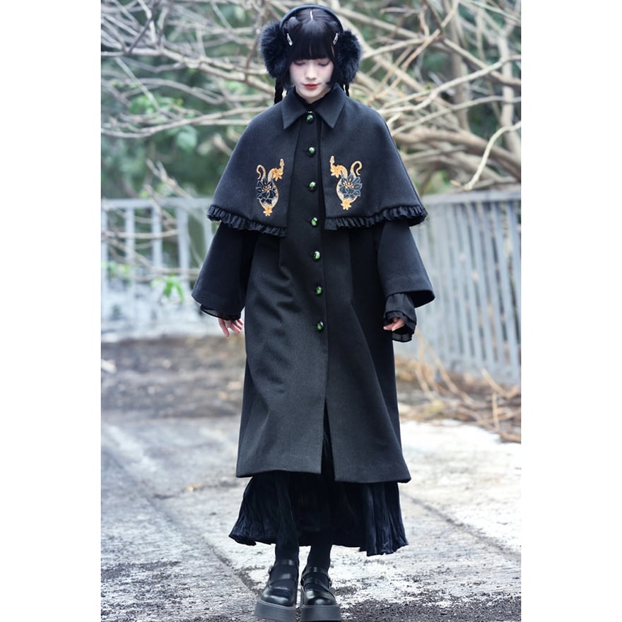 サブカル系 ケープコート ツーピース 刺繍 古怪舎