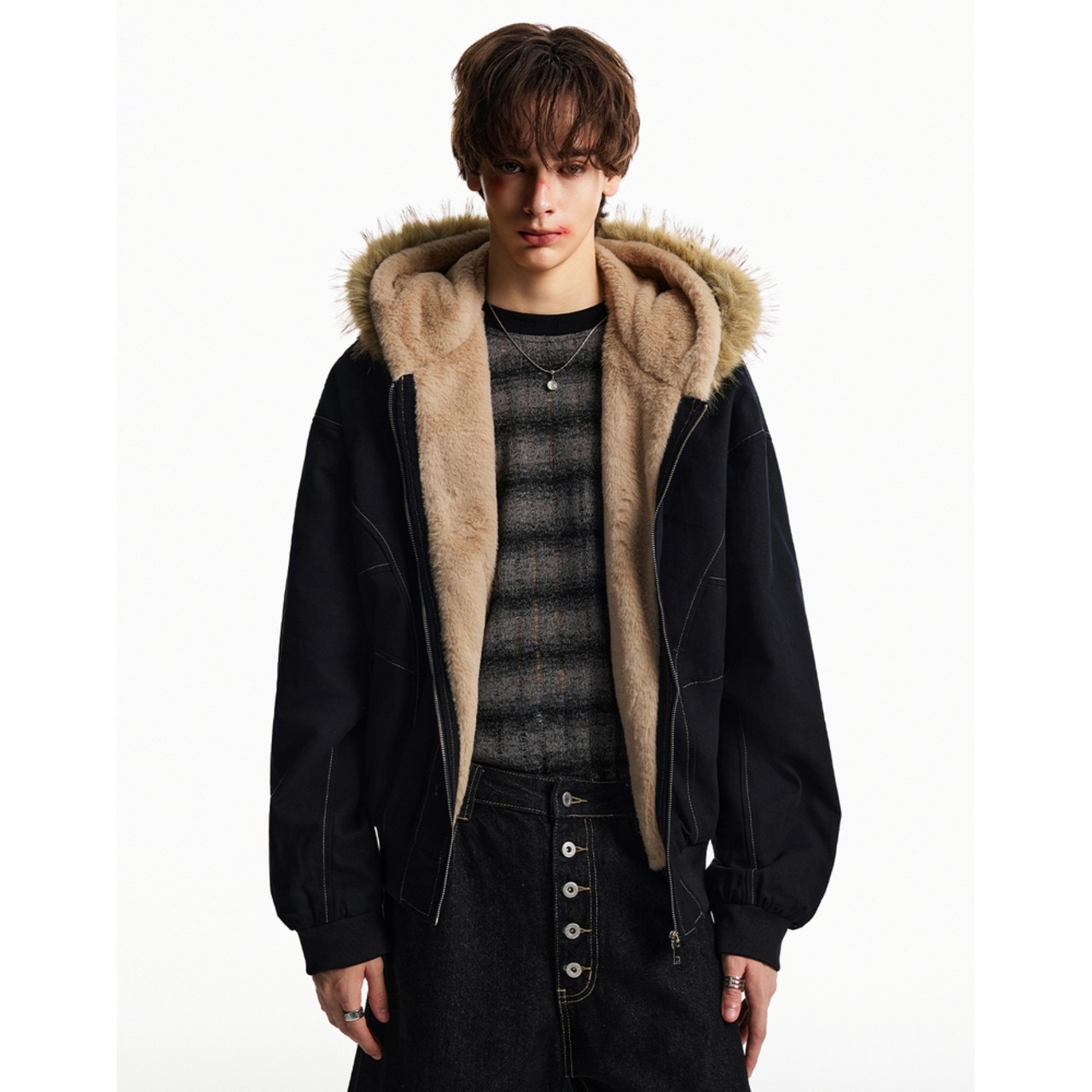 【暖かさUP】メタルボタンファー中綿ジャケット T1949