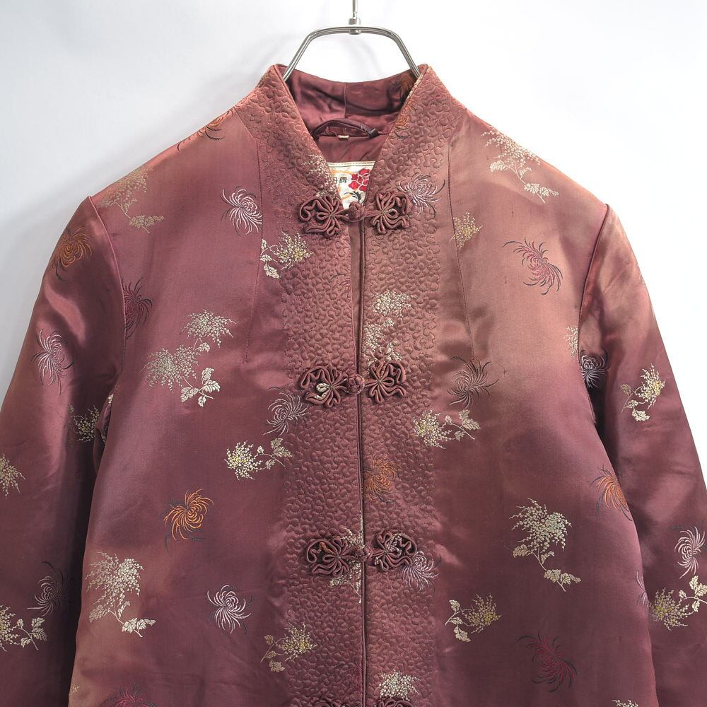 60s 上海製 Peony BRAND 牡丹牌 シルクブロケード ボアライナー 菊刺繍