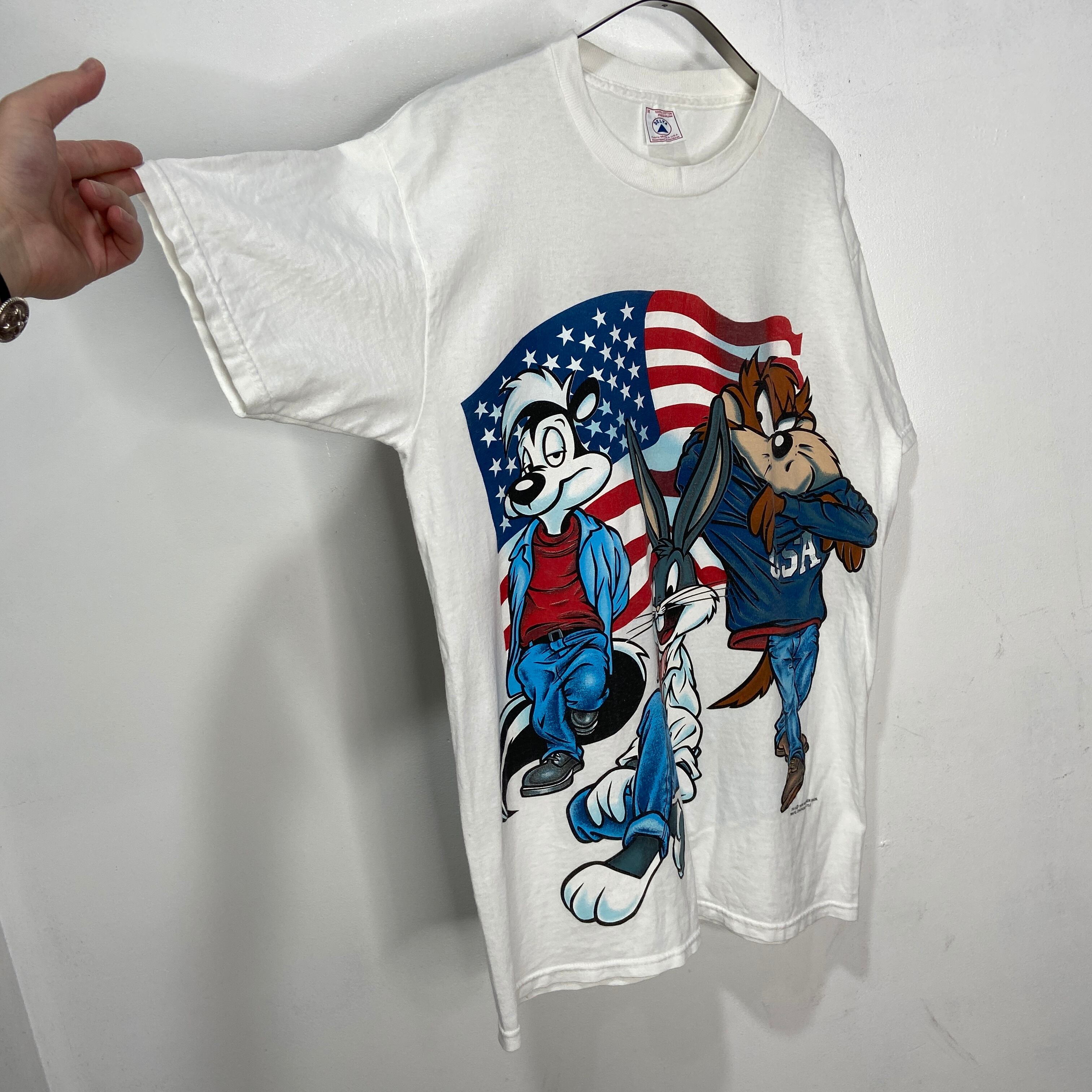 90s ルーニーテューンズ バックスバニー USAフラッグキャラTシャツ M 