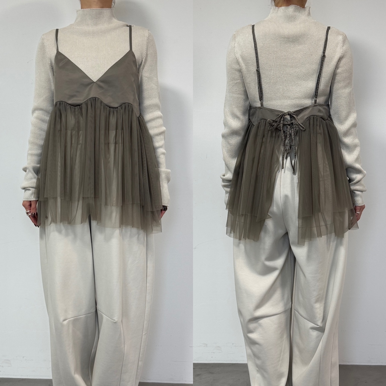 ランダムチュール異素材bustier/グレージュ