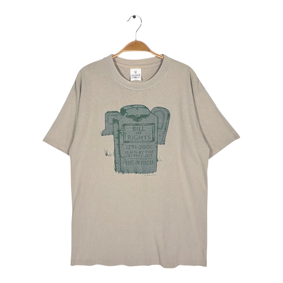 00s アメリカ 権利章典 USA製 ヴィンテージ Tシャツ 石碑 イラスト BILL OF RIGHTS シングルステッチ ベージュ サイズL BZ0613