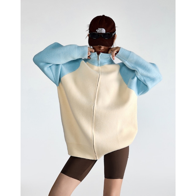 bicolor knit blouson 10979
