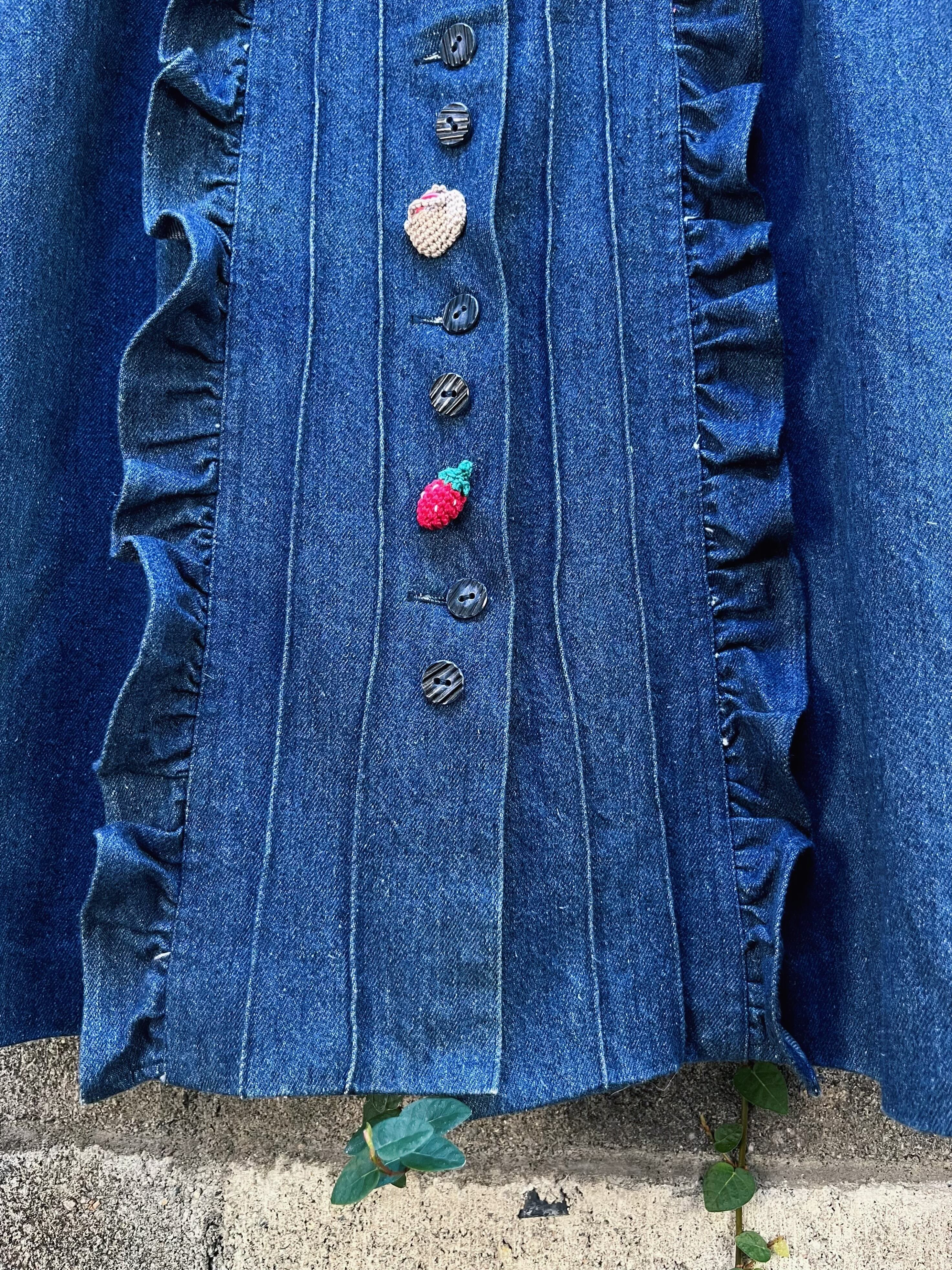 remake ✂︎ strawberry picking denim frill skirt