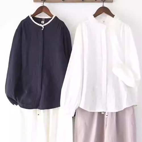 3色／レースネッククリンクルブラウス ・9861