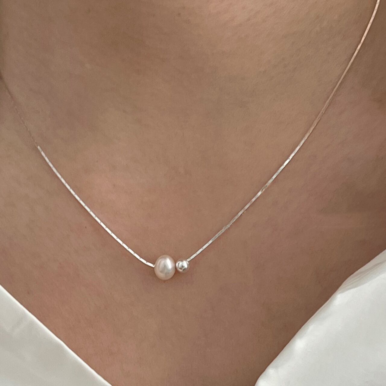 yioneシルバービーズパールネックレス