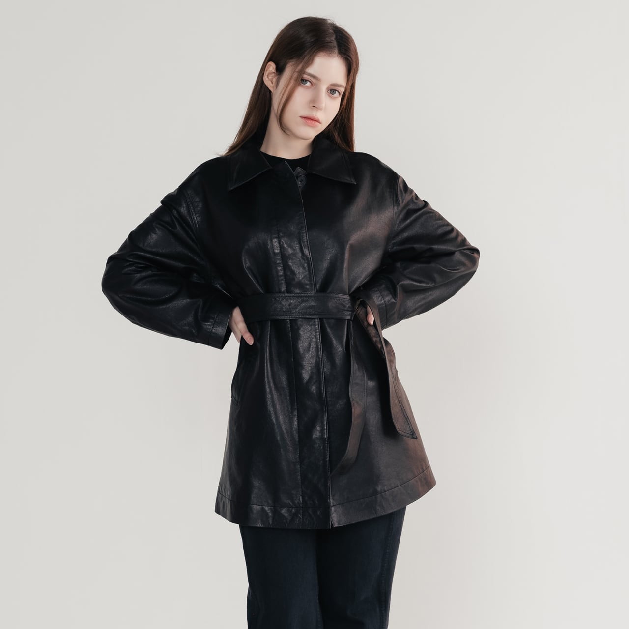 イタリア産ベジタブルラムレザー トレンチハーフコート | ITAEWONPOST