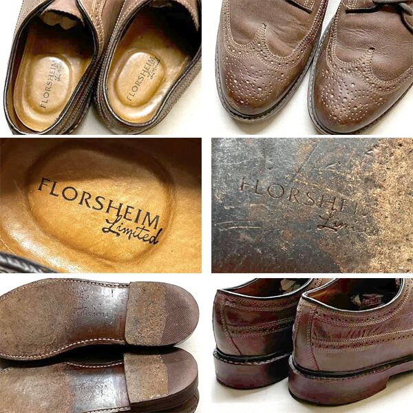 1点物◇フローシャイム茶ウィングチップ革靴レザーシューズ古着メンズ