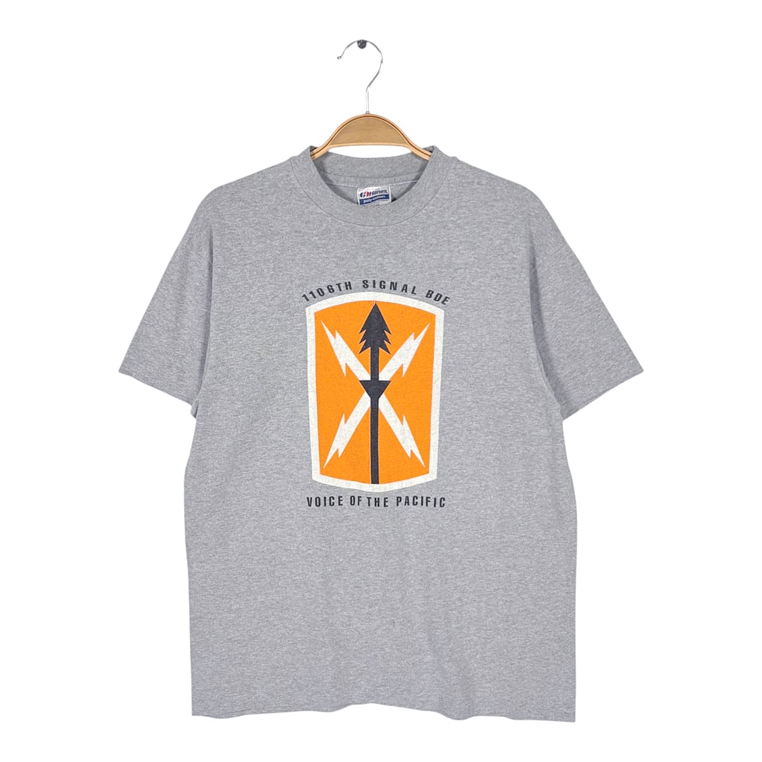80s US ARMY 516通信旅団 USA製 ヴィンテージ Tシャツ グレー ミリタリー シングステッチ ヘインズ HANES サイズL BZ0607