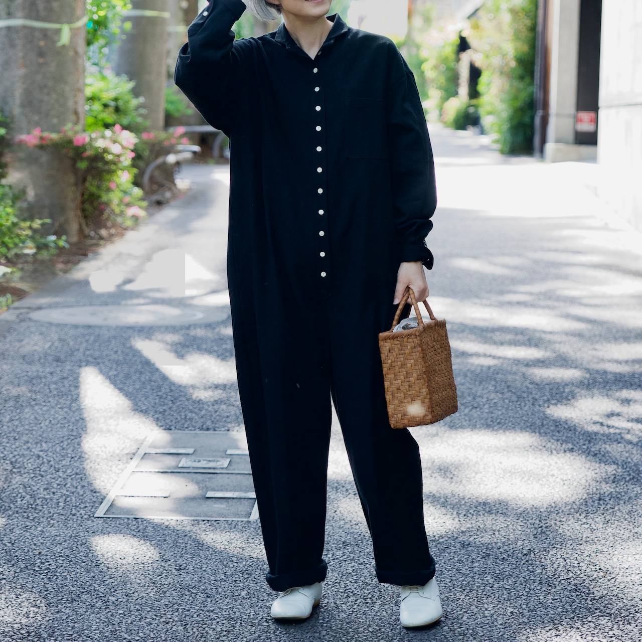 Paljon jumpsuits:パルヨンジャンプスーツ <black/gray> ※Cotton × Silk
