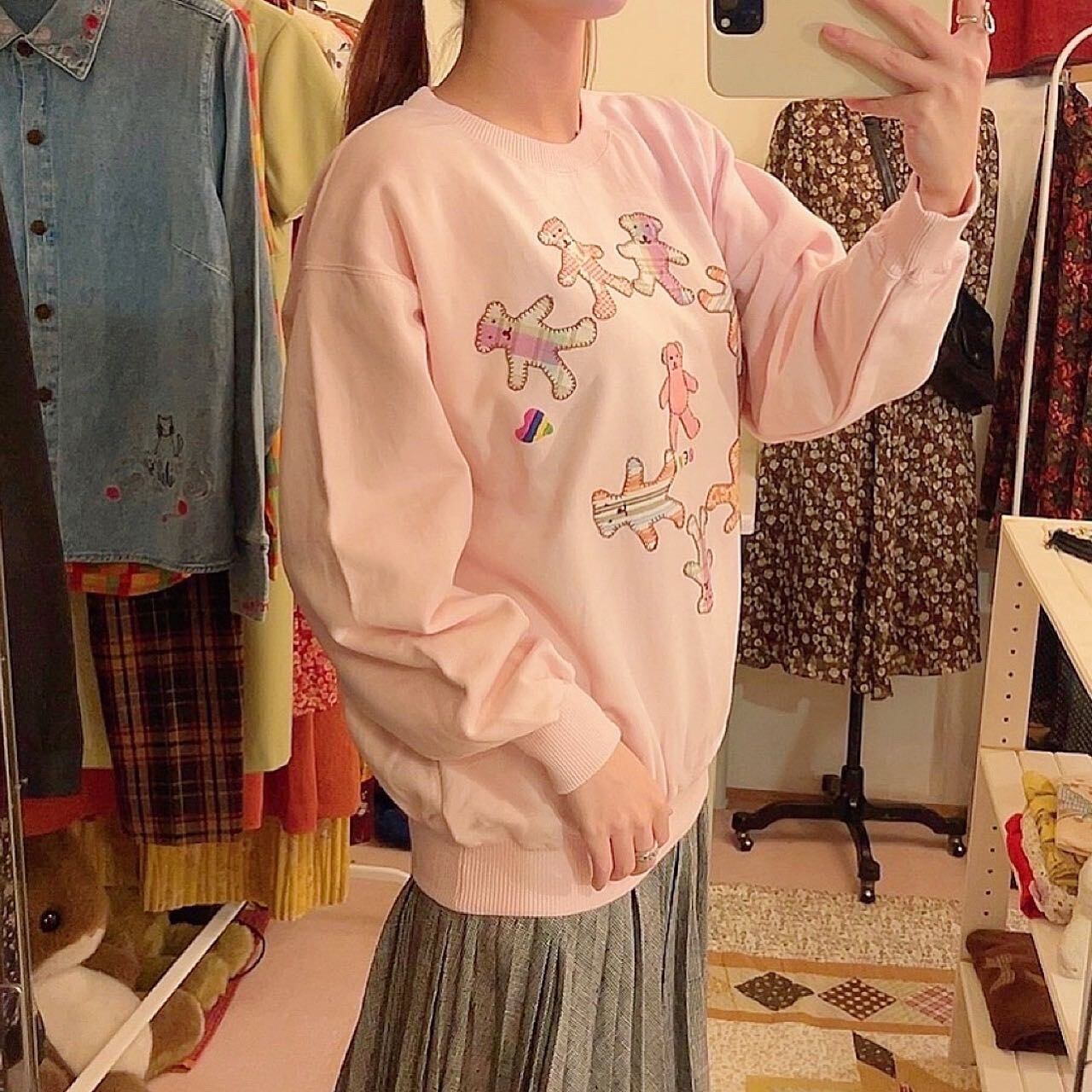 bear patchwork pink sweat
