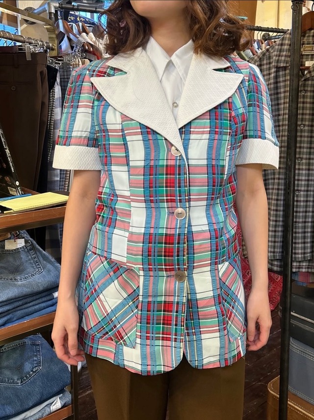 70's check short sleeve jacket