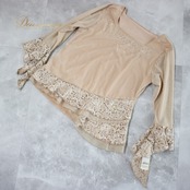 社交ダンス 衣装 スタンダード トップス レッスンウェア オールシーズン ICHIOKU イチオク ベージュ系 レース ラインストーン 長袖 練習着 上品 シンプル 女性用 おしゃれ ダンスウェア 体型カバー ストレッチ 練習用 ツヤ感 ショート丈 軽量 快適