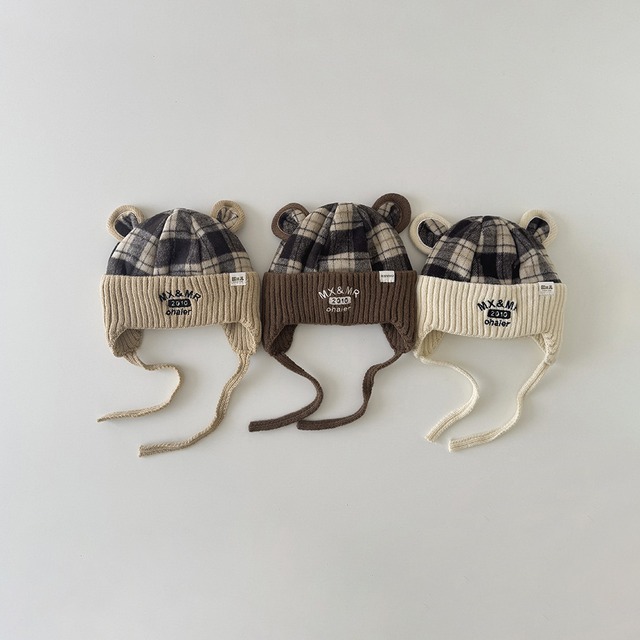 【HAT】チェック柄耳付き帽子