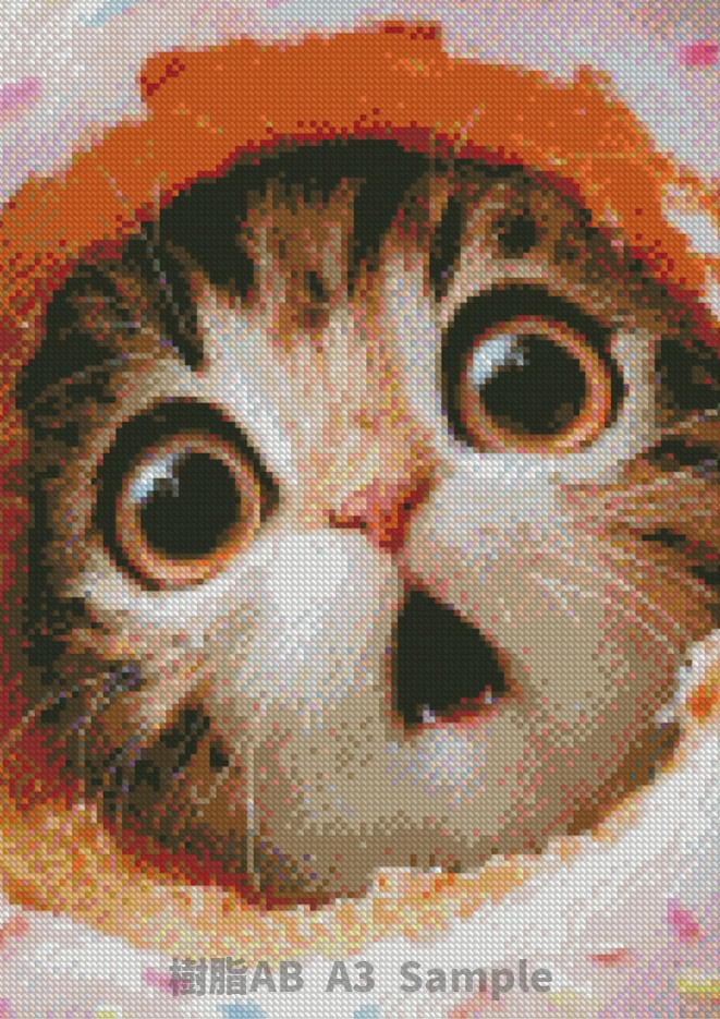 ダイヤモンドアート A3 ドーナツの穴に驚く子猫 (通常/フルAB/フル樹脂