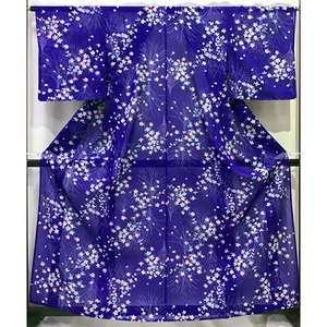 着物・絽・ポリエステル・花・棒衿・青系地・No.200701-1044・梱包サイズ80