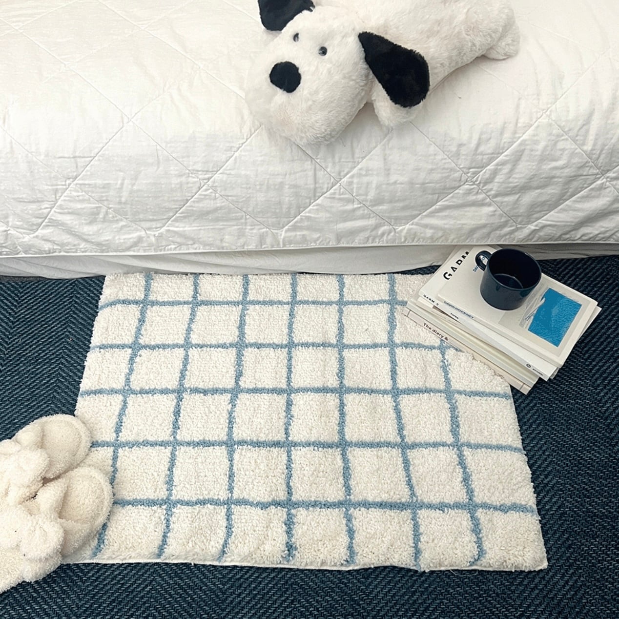 french check rug 50*70 / フレンチ チェック ラグ フットマット ミニ
