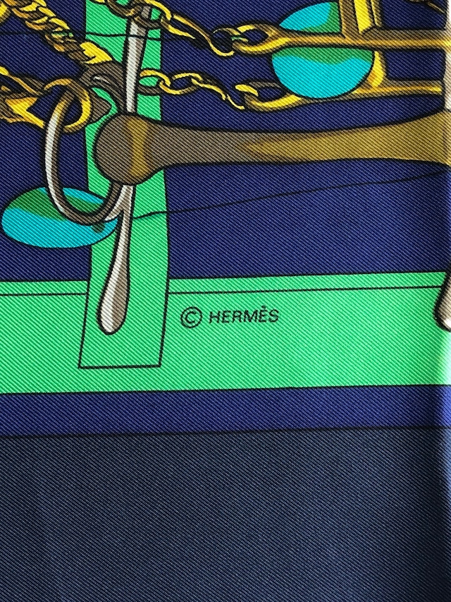 HERMES エルメス スカーフ ネイビー ホースビット カレ90 シルク Mors & Filets vintage ヴィンテージ オールド uk668y