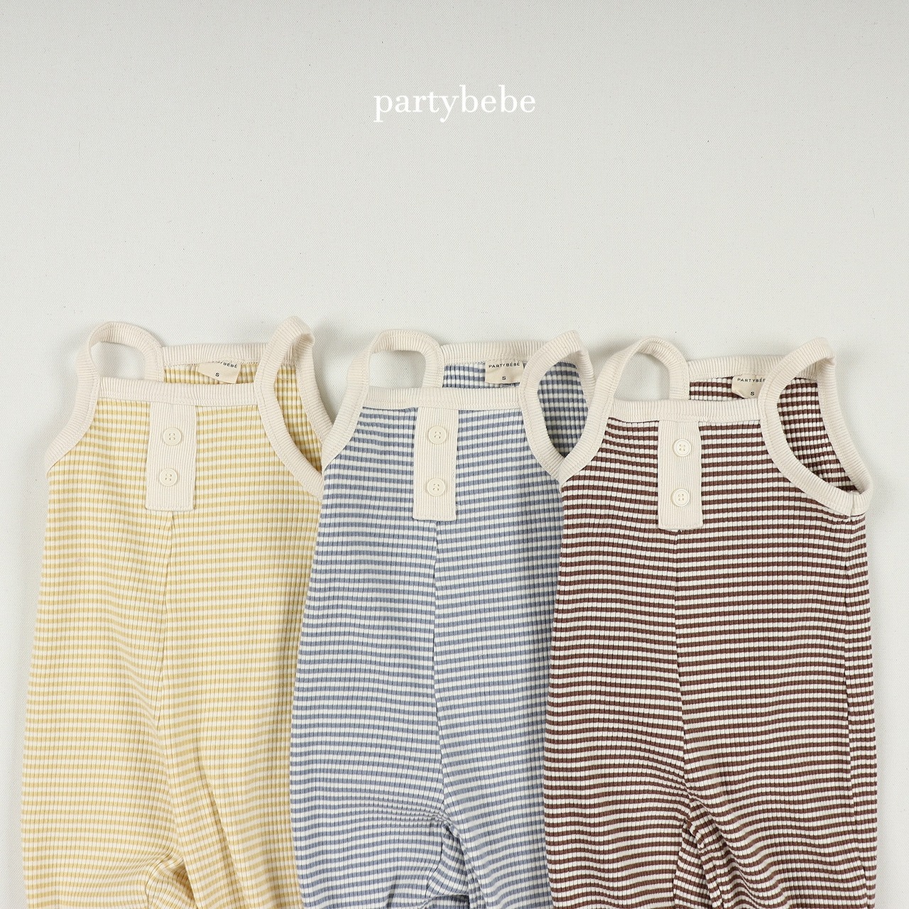 【Party bebe】 ボーダーヘンリーロンパース／ブラウン（80~90cm) - 3