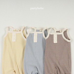 【Party bebe】 ボーダーヘンリーロンパース／ブラウン（80~90cm)