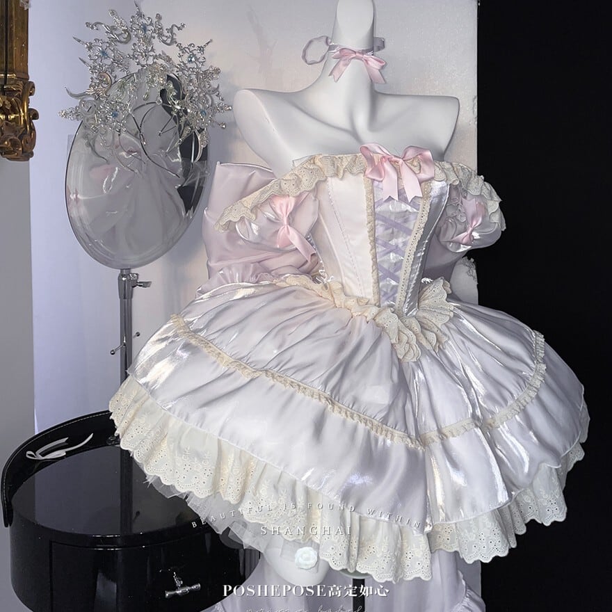 ロリータドレス パーティドレス コンカフェ ピンク パープル バックリボン プリンセス エレガント パーティ衣装 イベント