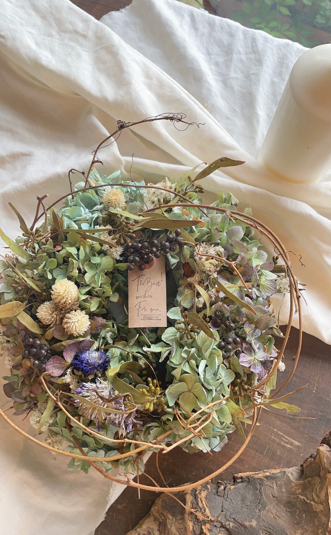 秋あじさいのアンティークアレンジリース〜ドライフラワーリース | Pay ID 