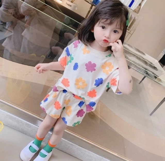 花柄 半袖Tシャツ/ショートパンツのカジュアルセット