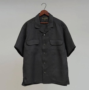 Nigel Cabourn / OPEN COLLAR SHIRT - LINEN TWILL / CHARCOAL GRAY