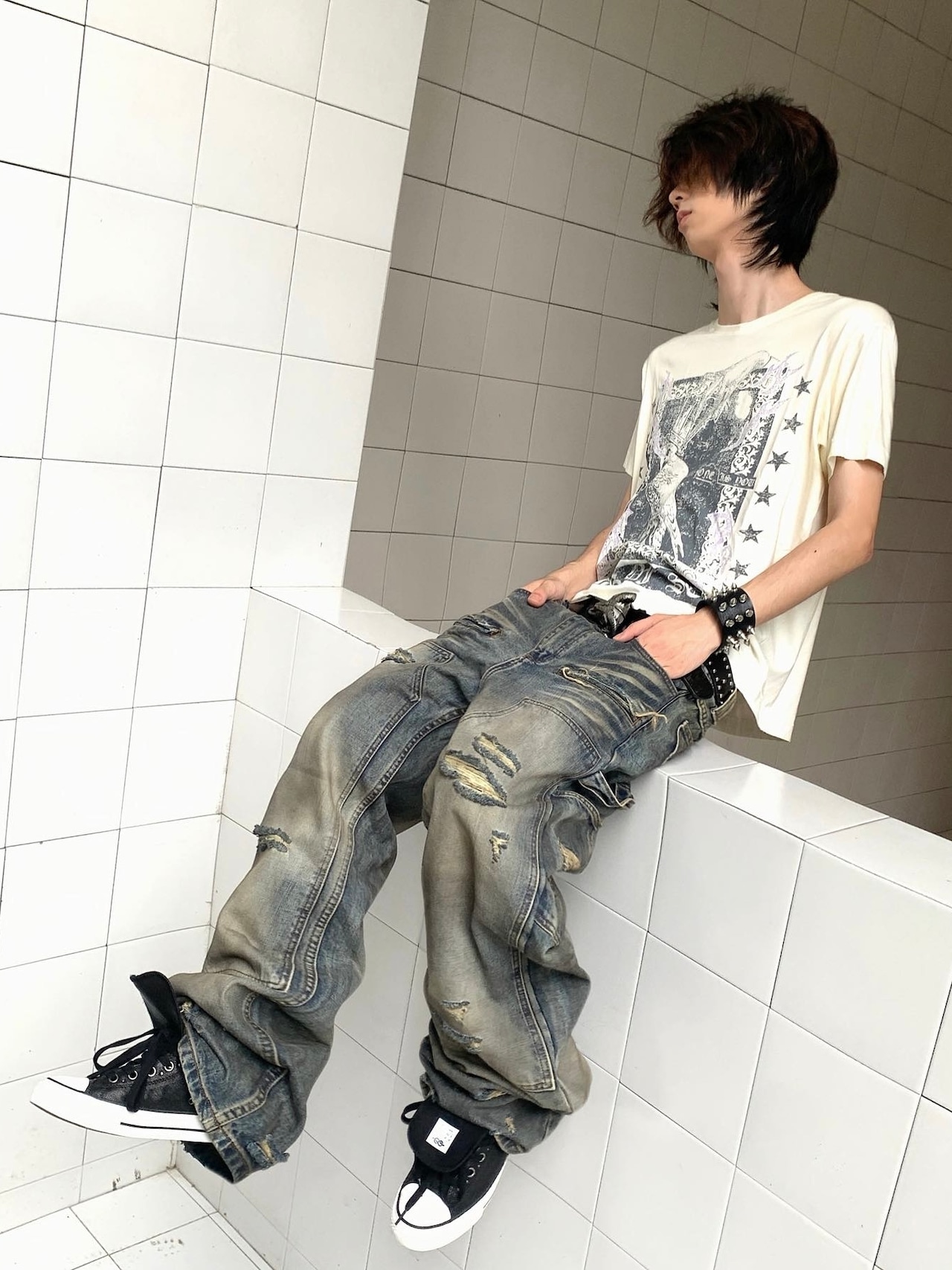 【TH4SWE】Distressed Dirty Wash Carpenter Jeans