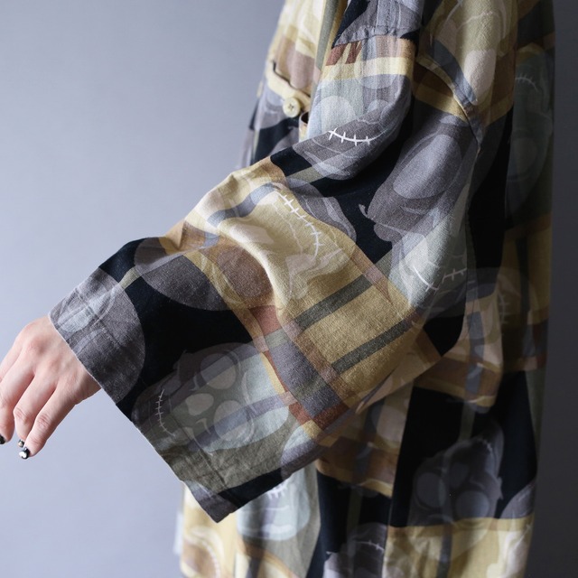 "TRUST" scull × check pattern XXXL over silhouette shirt