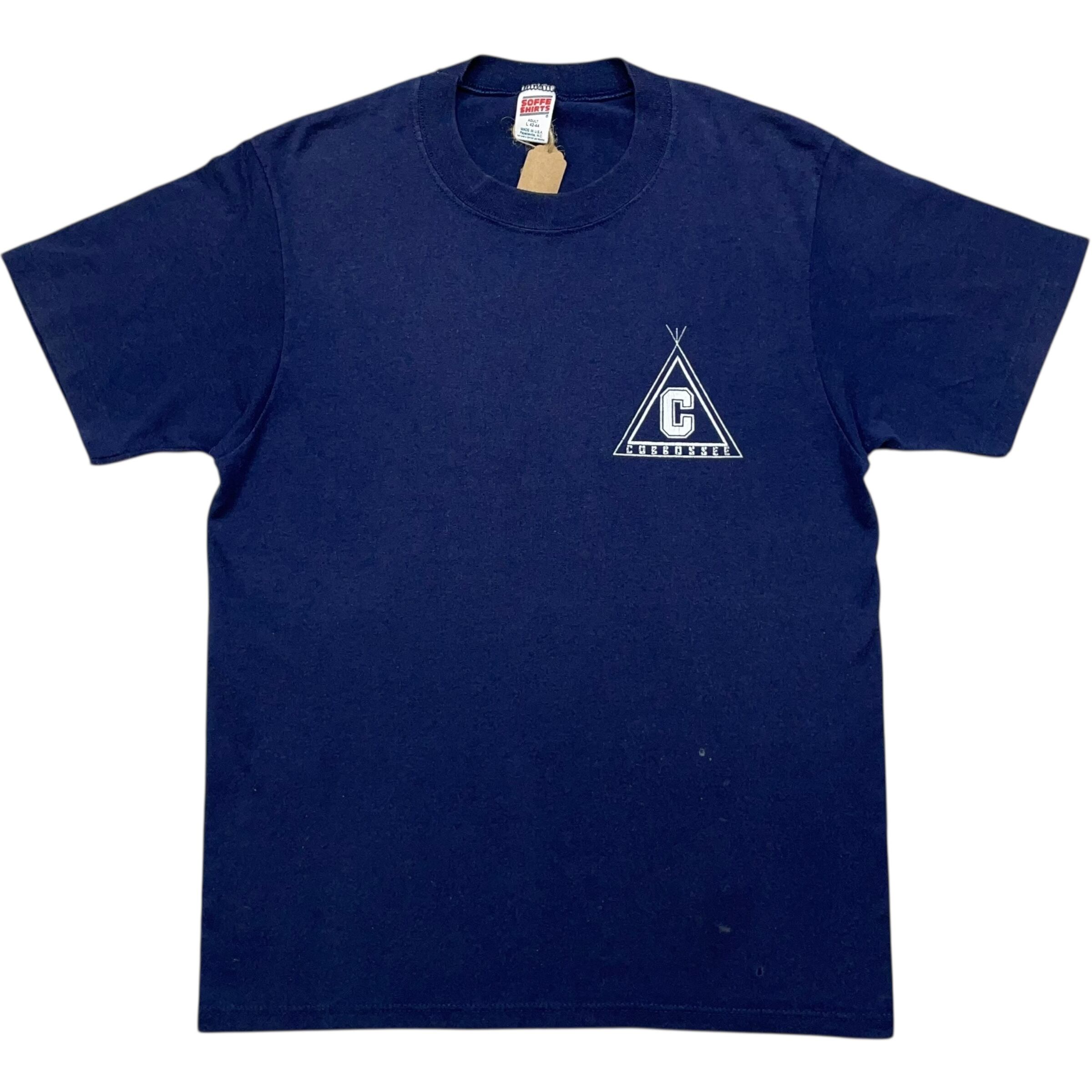 《L》SOFFE ソフィー Tシャツ フロントプリント ワンポイントロゴ シングルステッチ ネイビー USA製 90年代 vintage no.8047