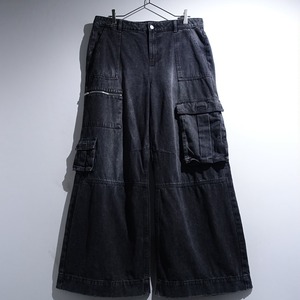 Black Denim Wide Baggy Multi Cargo Pocket Desgin Pants