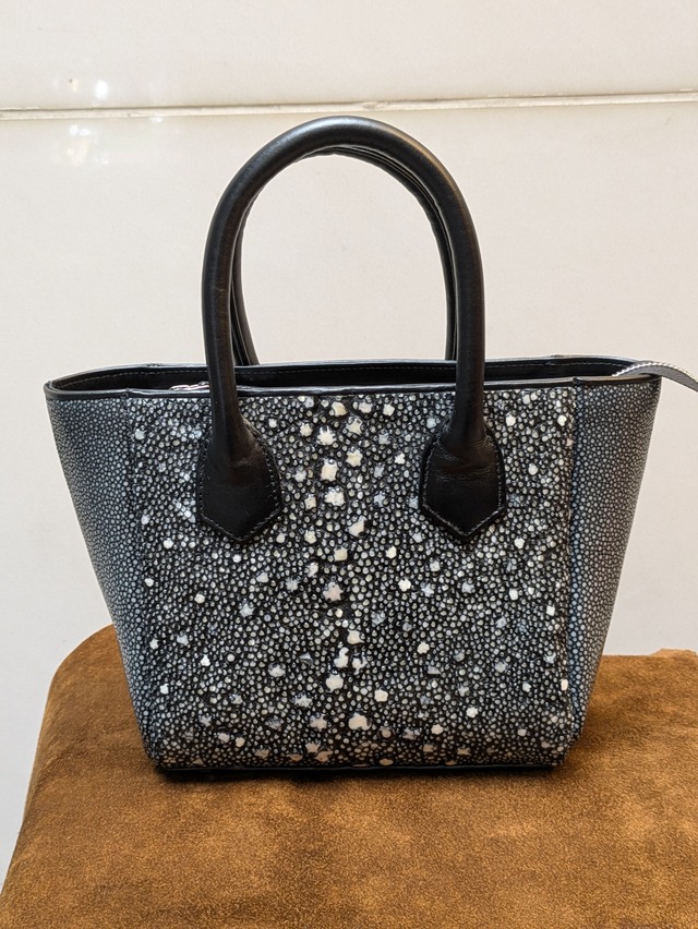 【エイ革】ハンドバッグ　ラウンドジップ　Black