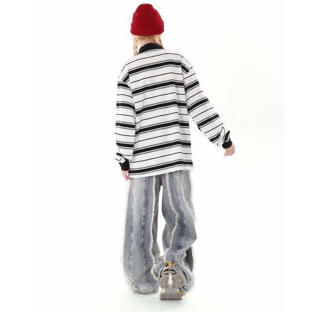 ボーダーカラーブロックポロトップス 2col   R01762