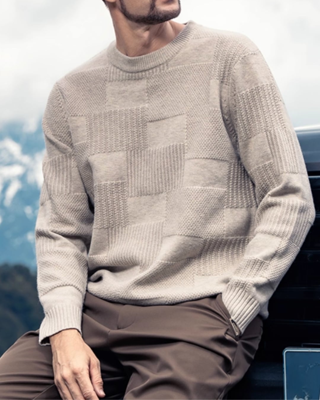 パターン柄 クルーネックニット 4色 E0201