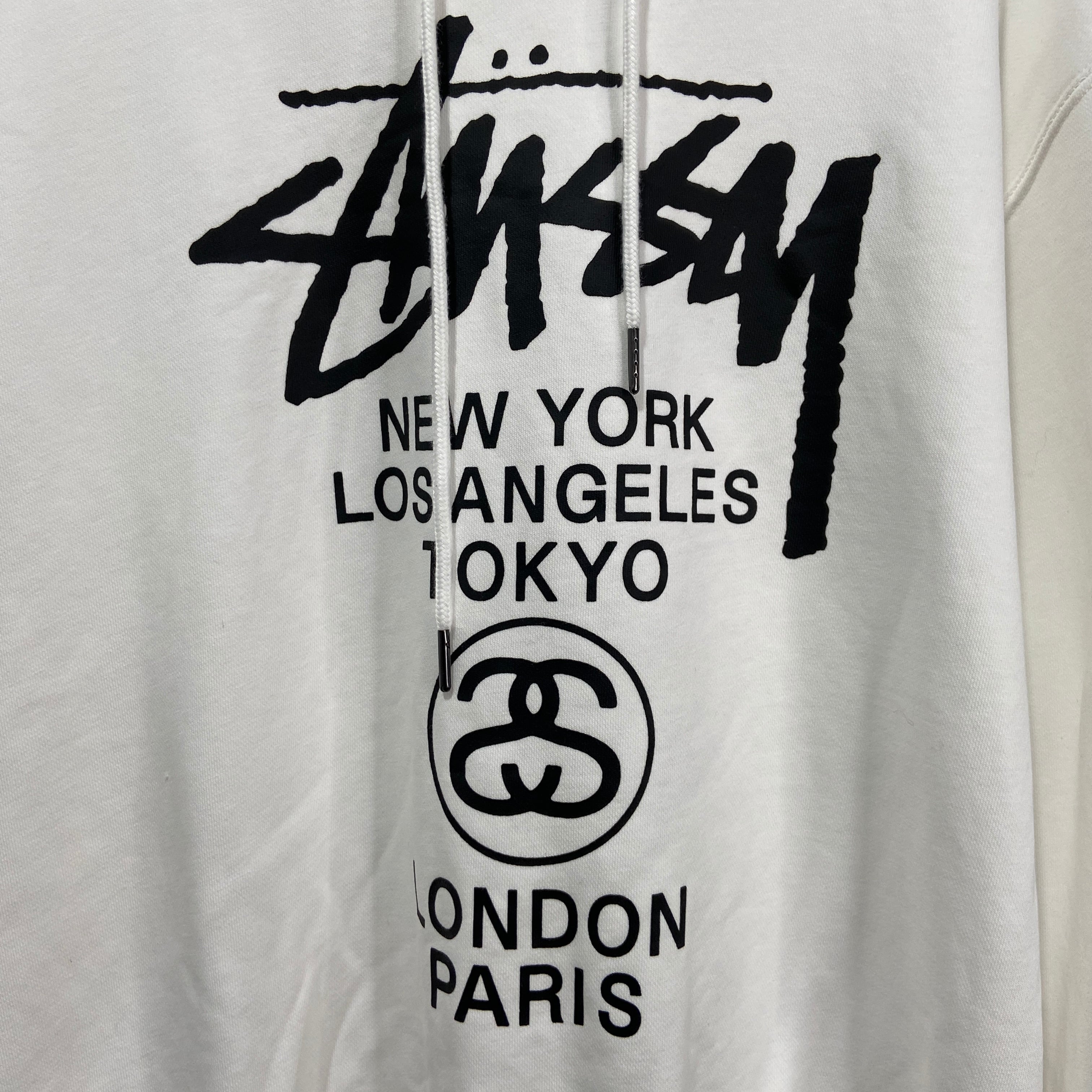 《激レア》ステューシー STUSSY☆スウェット L 刺繍ロゴ ベロア ネイビー