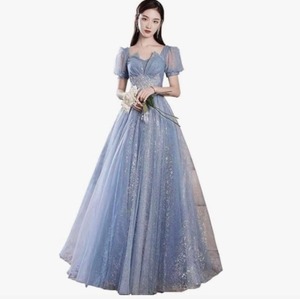 送料無料 未使用 発表会 舞台衣装 パーティ フォ－マル パフスリーブ チュール プリンセス S ドレス [OPN1100]