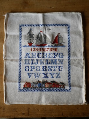 プチポワン　ヨット　シーサイド　刺繍　アルファベット　フランスアンティーク