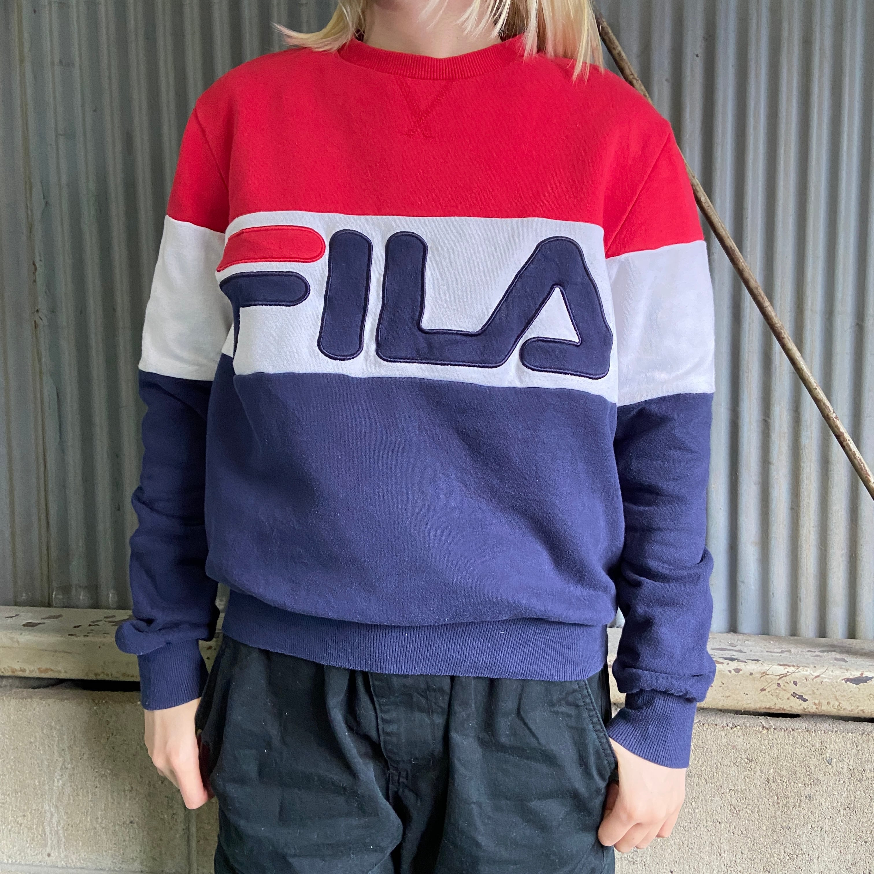 FILA フィラ フロント ロゴ刺繍 切替 スウェット レディースS相当 古着 