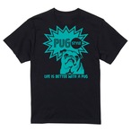 アメコミ風パグTシャツ【ブラック／ブルー】
