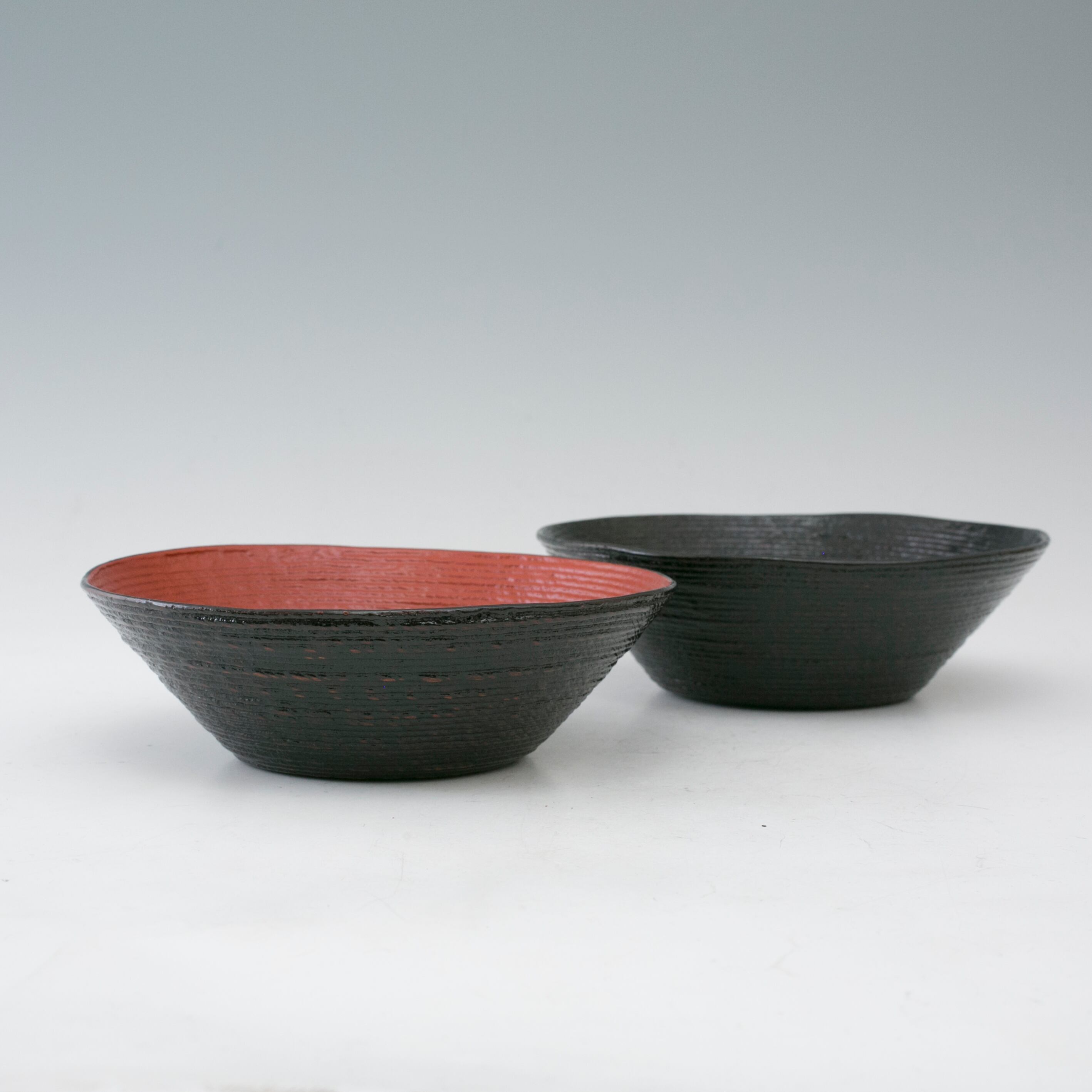 越前漆器 松田宝仙 縄漆 そば鉢 麺鉢 ペア 丼 一対 日展作家