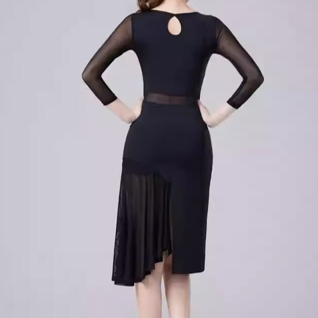 メッシュディテール ミモレ Vネック ウエストマーク ダンスドレス ds1405