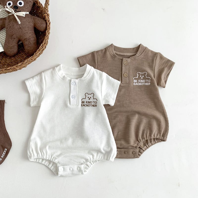 BABY&KID】夏用ワッフルクマ刺繡ロンパースORセットアップ | 韓国子供