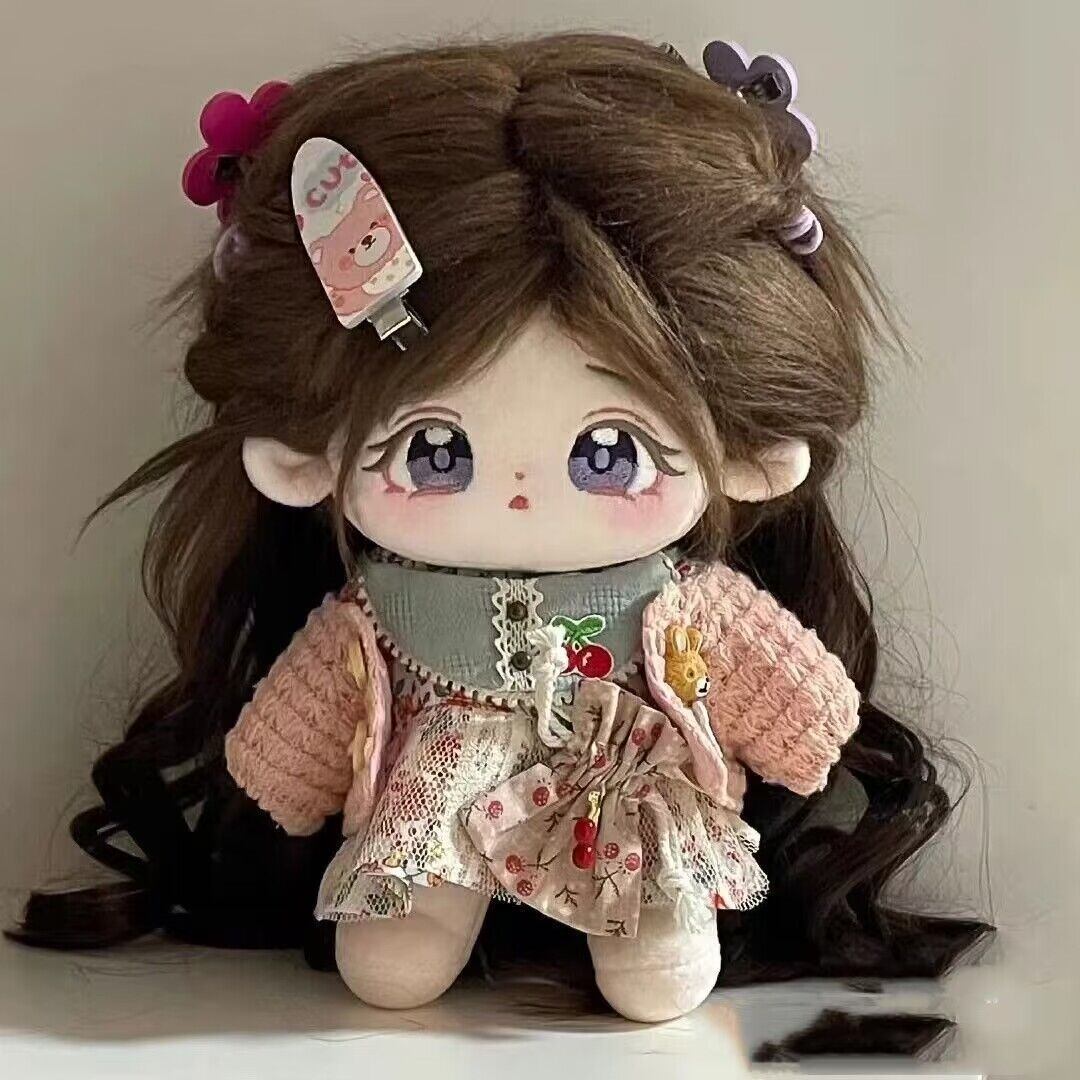 茶色の花柄ドレスのぬいぐるみ 20cmぬいぐるみ用 レトロ 花柄レースワンピース+ニットカーディガン+