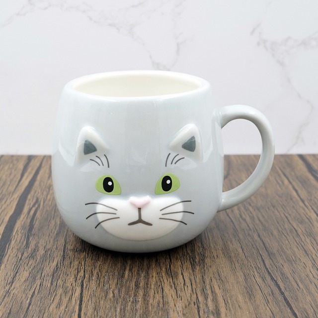 猫マグカップ(ねこのかおマグ)グレー