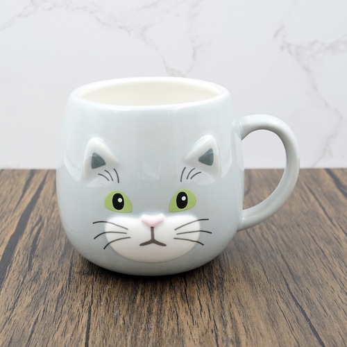 猫マグカップ(ねこのかおマグ)グレー