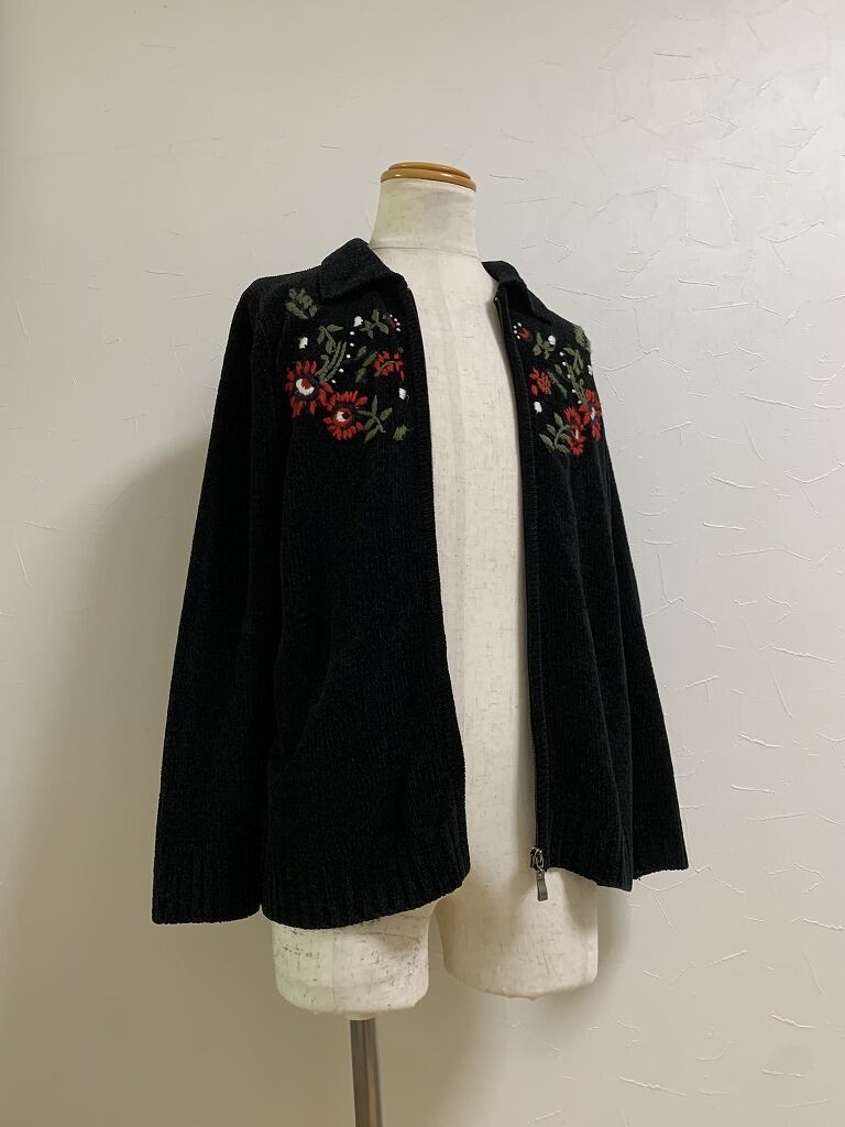 1990's Embroidery Design Zip-Up Knit Jacket