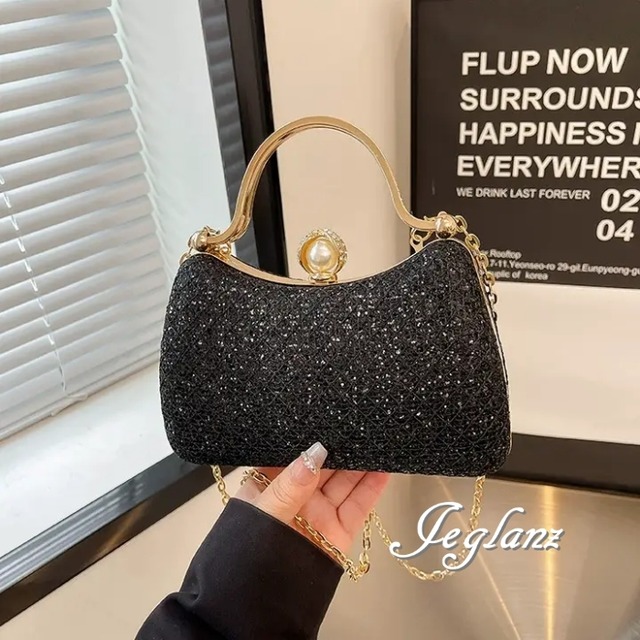 パーティ 結婚式 バック メタル持ち手 グリッター ラメ 2way 7色（MB423）ν