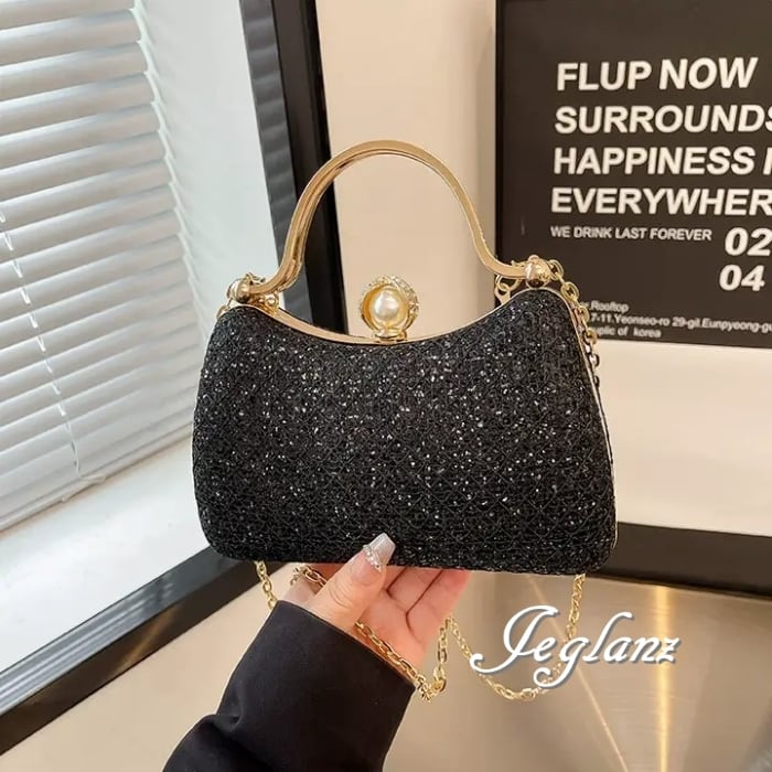 パーティ 結婚式 バック メタル持ち手 グリッター ラメ 2way 7色(MB423)ν