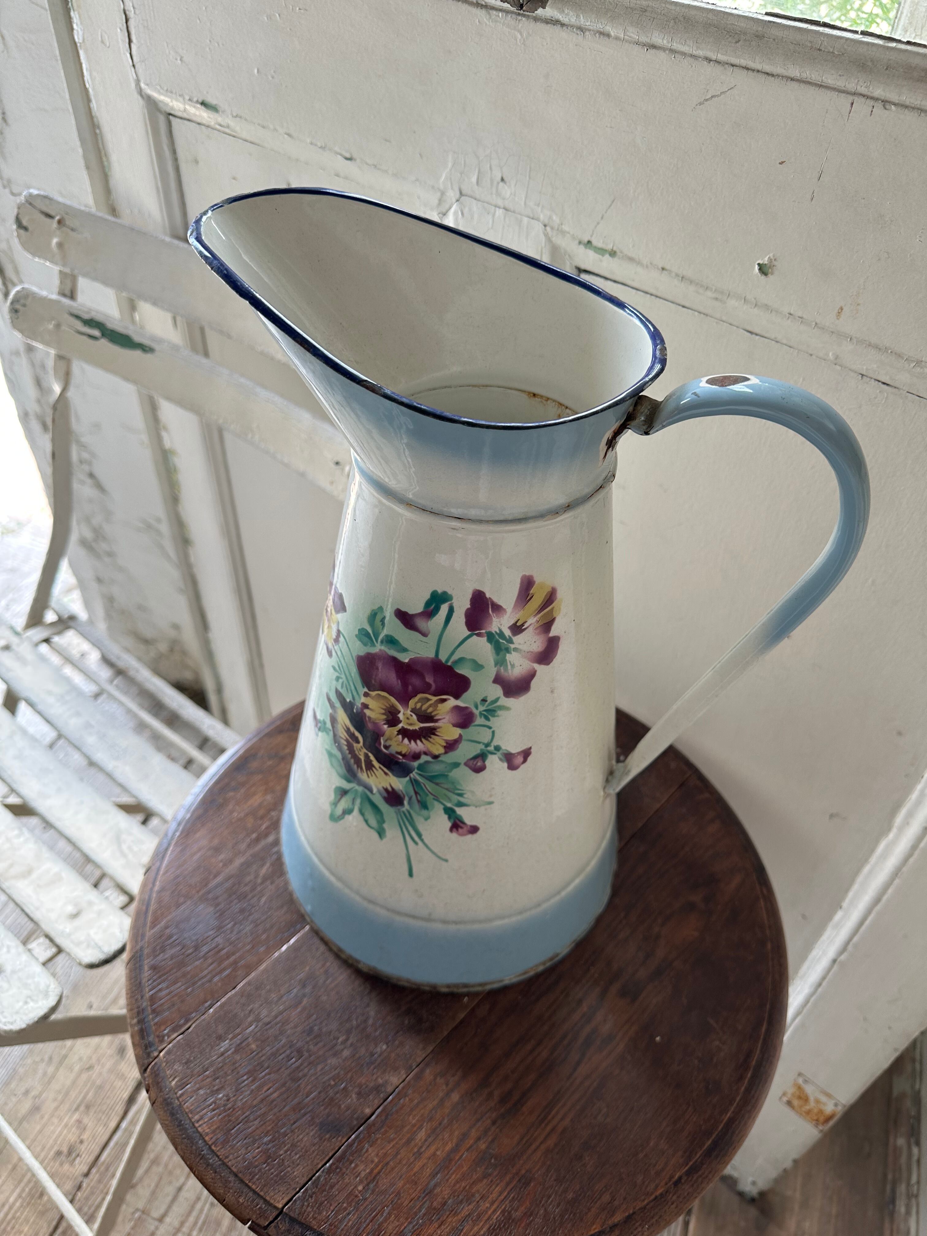 フランスアンティーク ホーロー製ピッチャー パンジー柄 | Brocante de